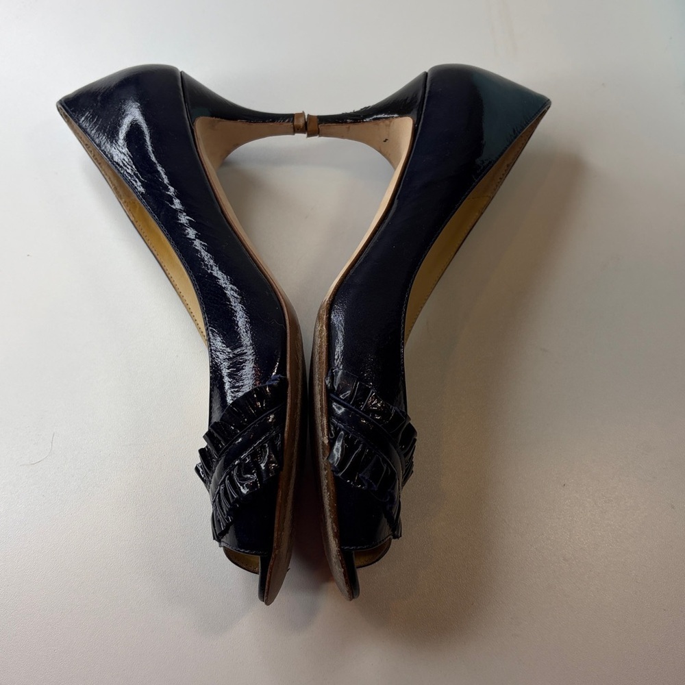 Butter Dandy Navy Blue Patent Leather Peep-Toe Heels Women’s 7 1/2 B - Picture 15 of 16